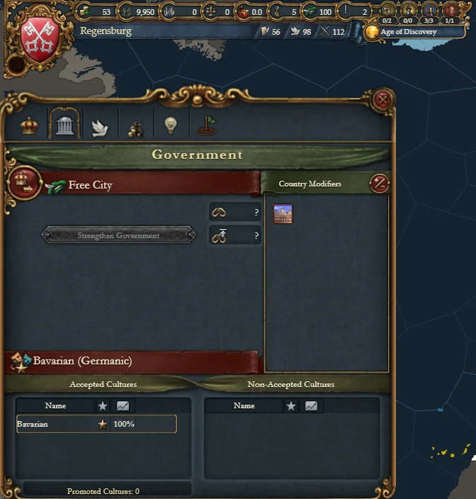 The Government tab of Regensburg, a Free City
