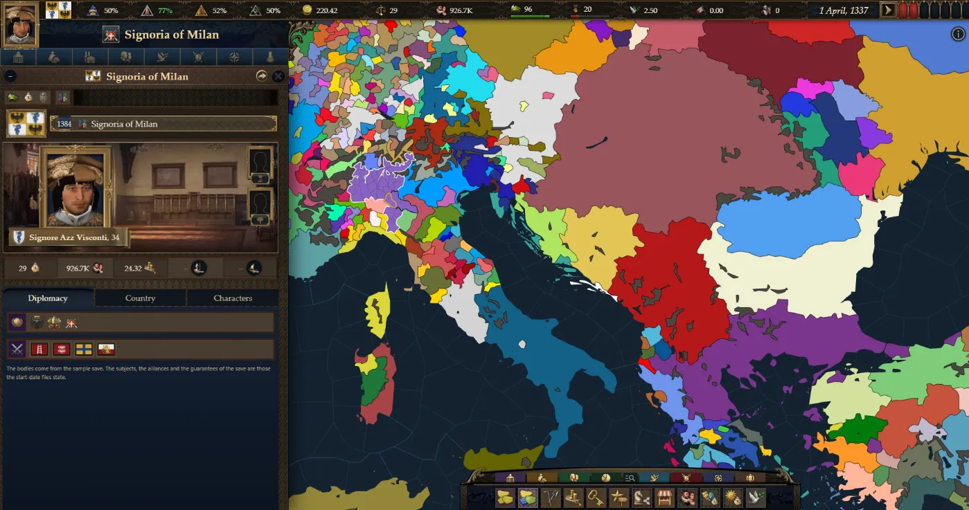 The country window of Milan beside the political map of Italy