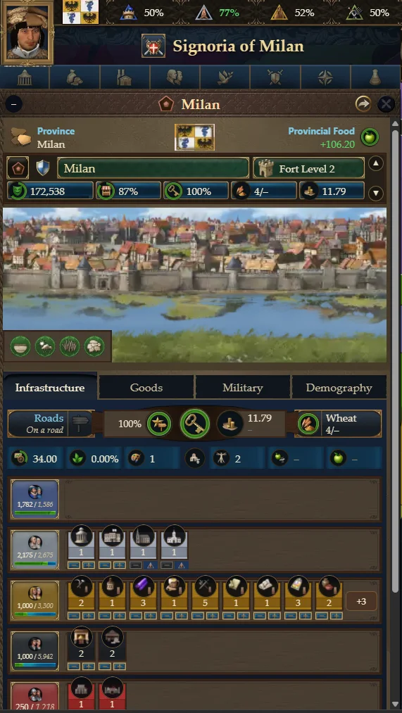 The location window of Milan, with its scene and buildings